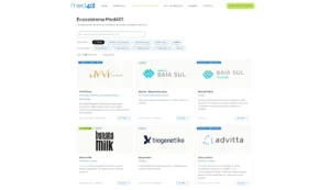 Captura de tela da página “Ecossistema Medquarenta e um” mostra campo de busca, filtros por categoria e localização e cartões de clínicas, hospital, gastronomia e empresas do HubMed.
